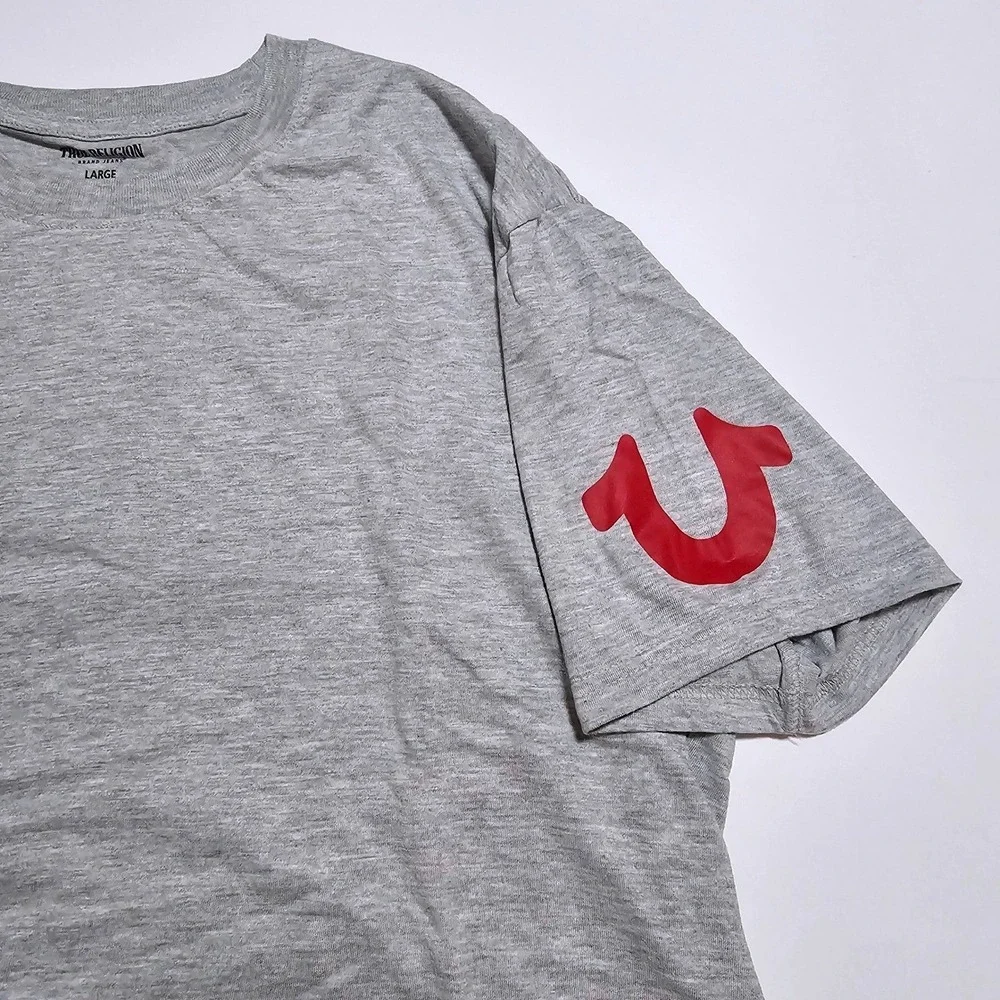 True Religion Gray T-Shirt with Red Logo‎ Casual Streetwear Men's Large New